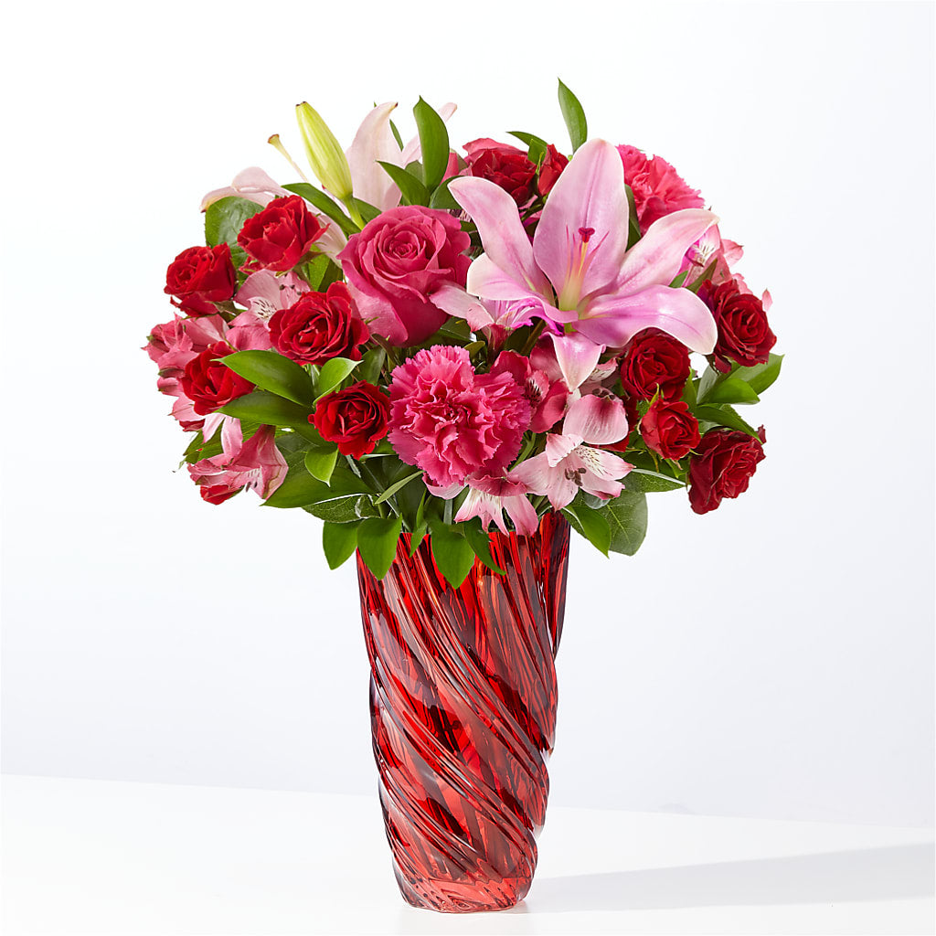 In Love Bouquet with Luxe Swirl Vase – Lynchburg Leo Wood Florist, Lynchburg VA