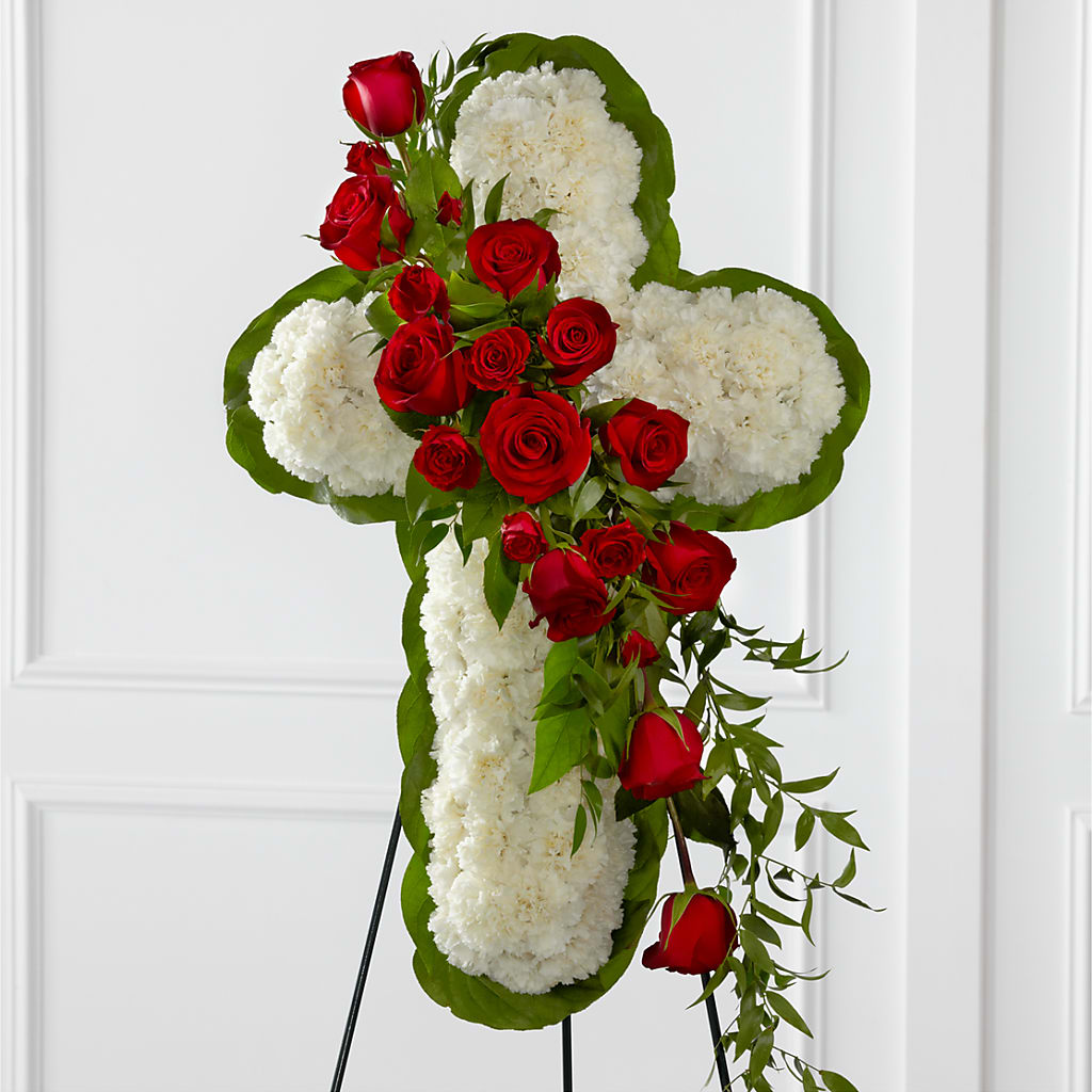 Floral Cross Easel – Lynchburg Leo Wood Florist, Lynchburg VA