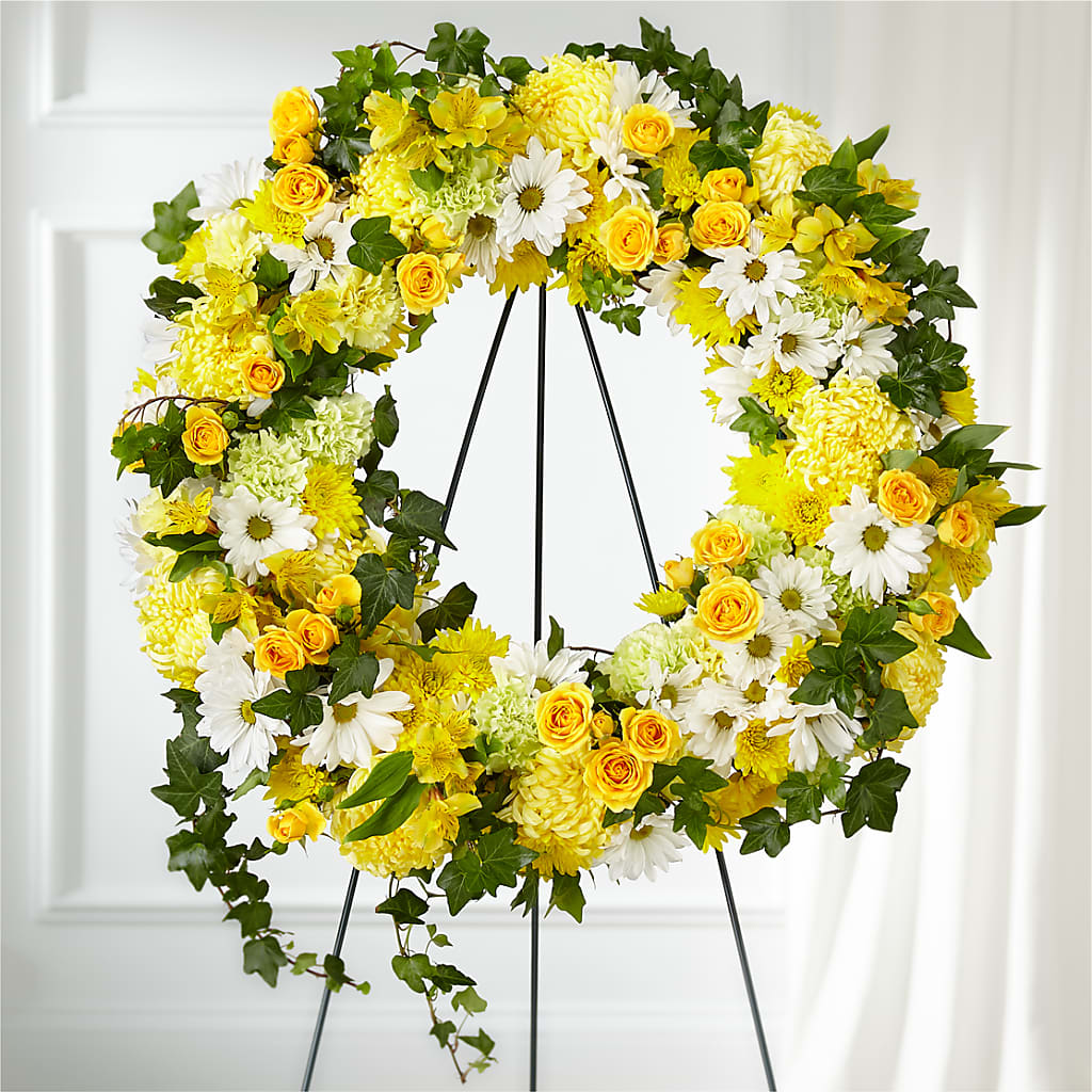 Golden Remembrance Wreath – Lynchburg Leo Wood Florist, Lynchburg VA