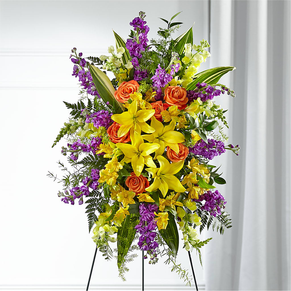Thoughtful Prayers Standing Spray – Lynchburg Leo Wood Florist, Lynchburg VA
