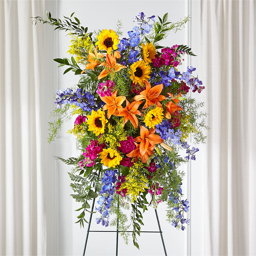 Sunlit Memories Standing Spray (Standard) – Lynchburg Leo Wood Florist, Lynchburg VA