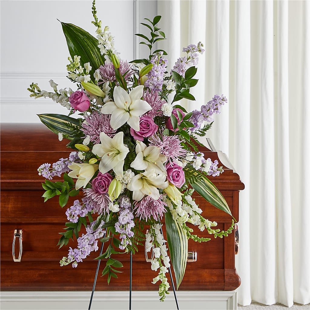 Grateful Hearts Standing Spray – Lynchburg Leo Wood Florist, Lynchburg VA