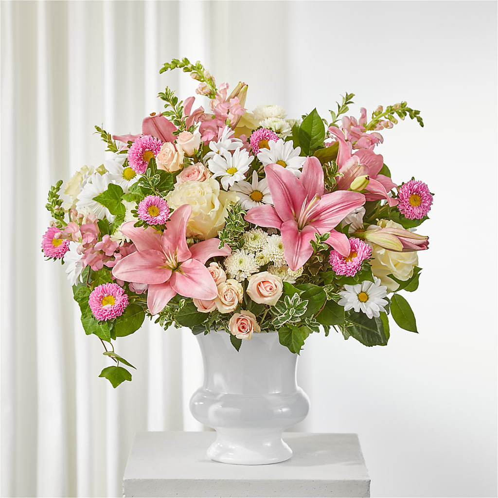Empathetic Blooms Urn Arrangement – Lynchburg Leo Wood Florist, Lynchburg VA