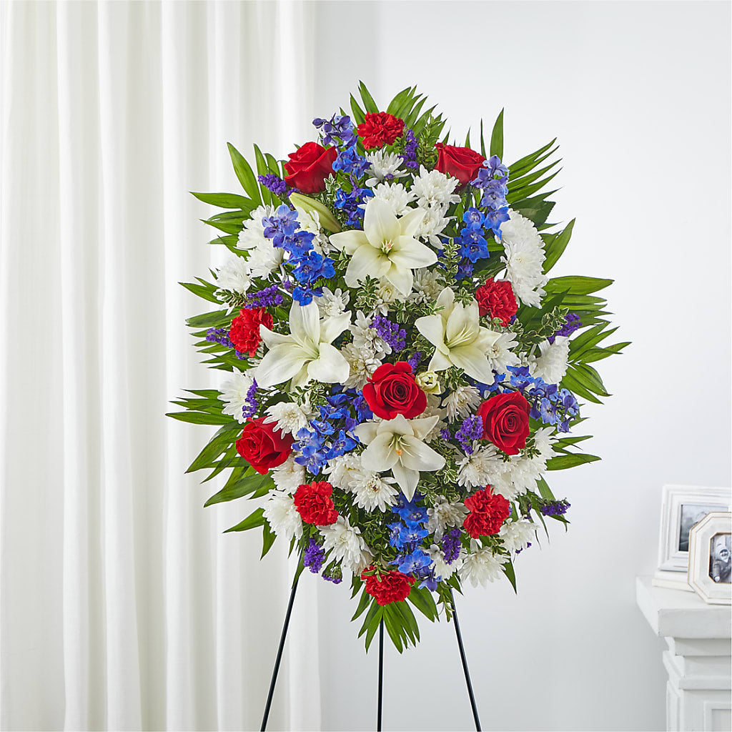 Cherished Service Standing Spray – Lynchburg Leo Wood Florist, Lynchburg VA
