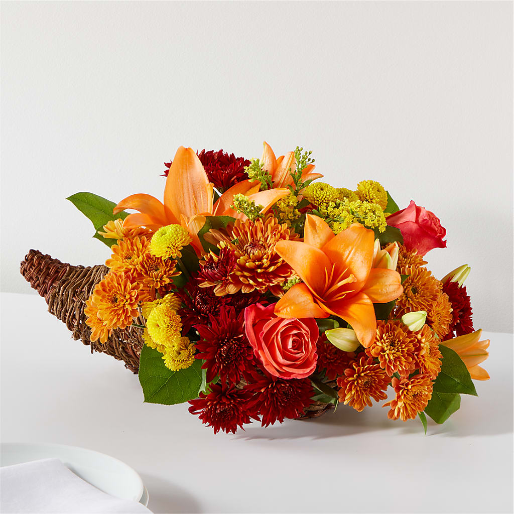 Bouquet of Blessings Cornucopia – Lynchburg Leo Wood Florist, Lynchburg VA