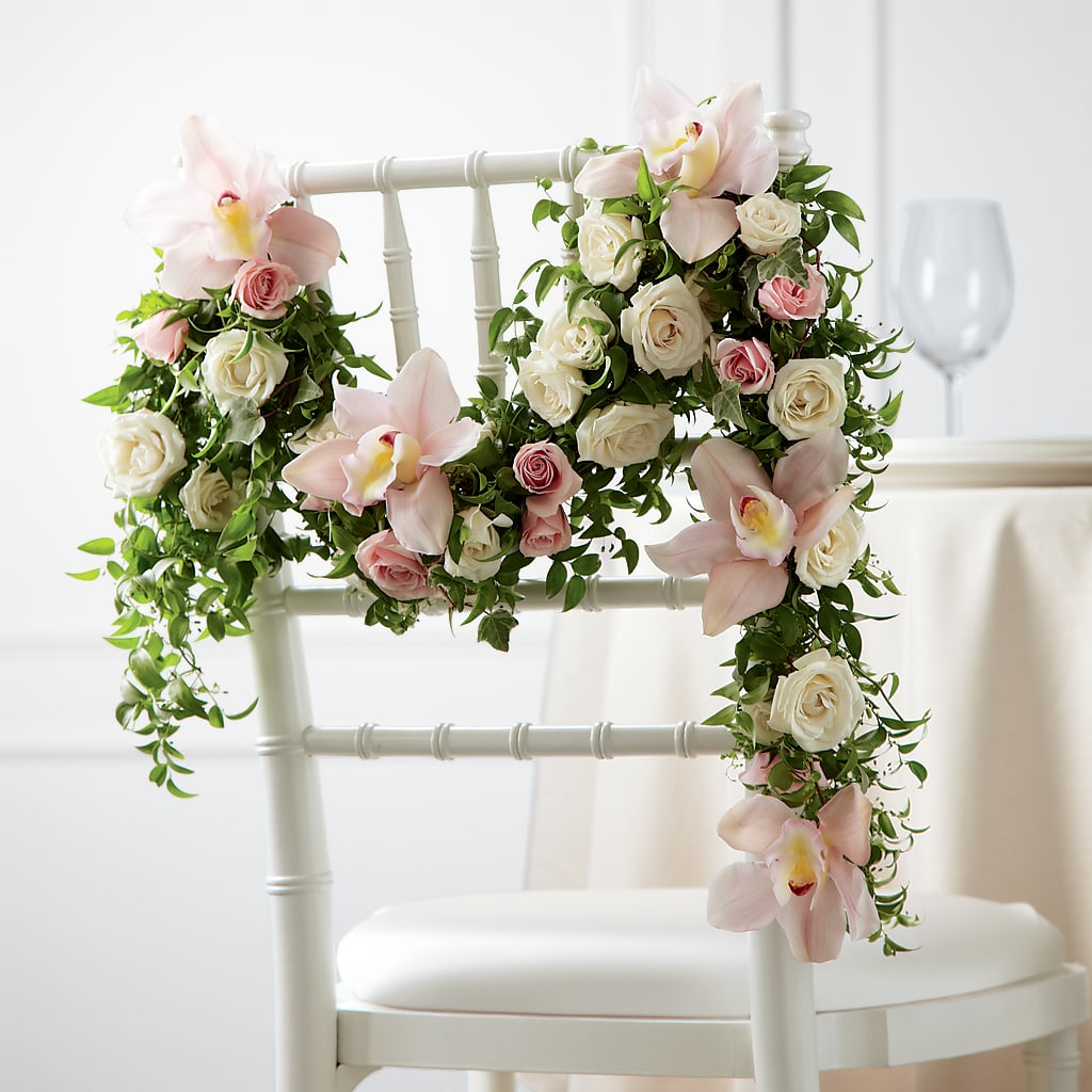 Orchid Rose Chair Décor – Lynchburg Leo Wood Florist, Lynchburg VA