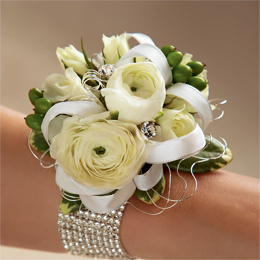 White Wedding Corsage – Lynchburg Leo Wood Florist, Lynchburg VA