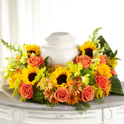 Faithful Sunflower Cremation Adornment –  Lynchburg Leo Wood Florist, Lynchburg VA