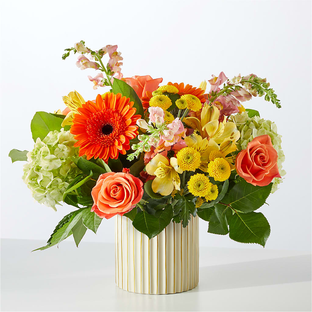 Autumn Sunshine Bouquet with Ivory Vase –  Lynchburg Leo Wood Florist, Lynchburg VA